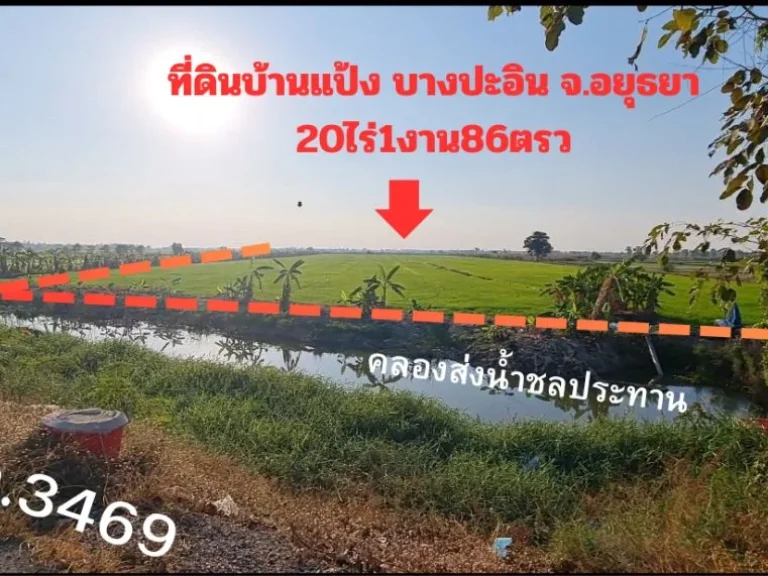 ขายที่ดิน 20ไร่ 186ตรวตบ้านแป้งอบางปะอิน จอยุธยา