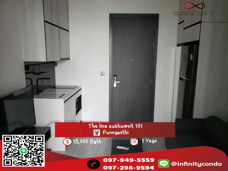 ให้เช่าcondo the Line sukumvit101 29f 1bed 28sqm ราคา15000 บาทต่อเดือน 0979495559