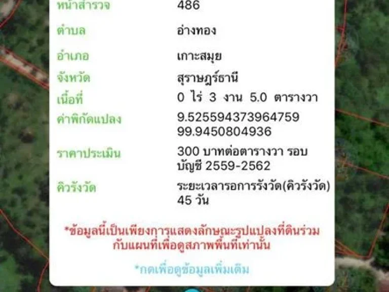 ขายที่ดินเกาะสมุย ตอ่างทอง อเกาะสมุย จสุราษฎร์ธานี ขนาด 305 ตรวที่ดินเป็นสวน เข้าซอยอ่างทอง 2กม ใกล้โรงแรมซีวิว