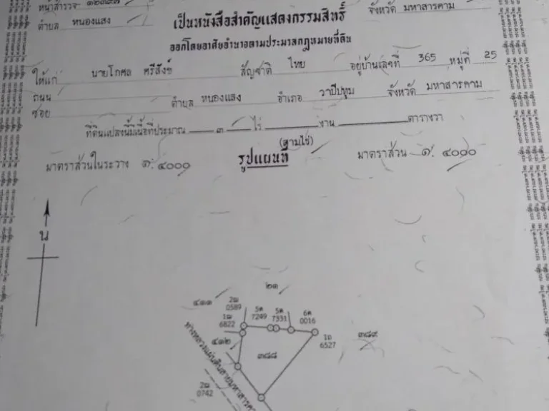 ขายที่ดินติดถนน ทำเลทอง เหมาะกับการทำธุรกิจ วาปีปทุม