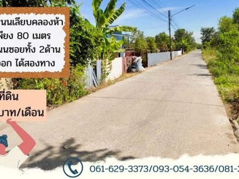 ให้เช่า ที่ดิน คลองห้าตะวันออก ซอยจำรัส 88 ตรว