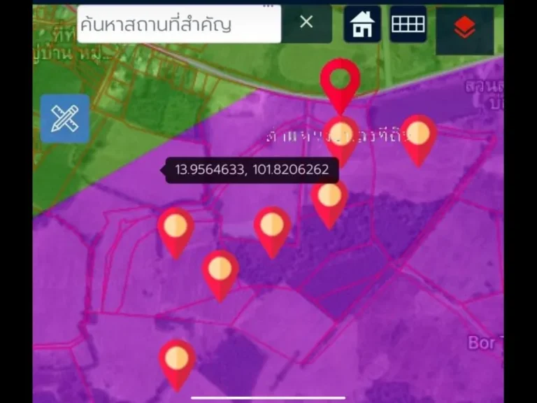 ขายที่ดิน สีม่วง 132 ไร่ 3งาน 37ตราราง ที่อำเภอกบินบุรี