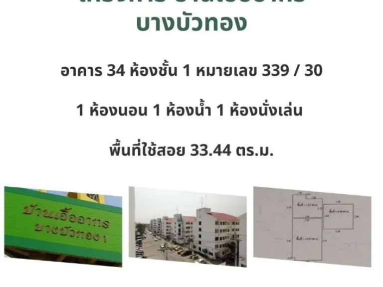 ขายห้องชุดในโครงการหมู่บ้านเอื้ออาทร บางบัวทอง1 ชั้น1ตึก34