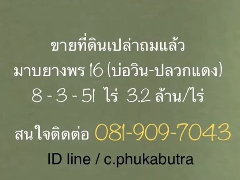 ขายที่ดิน 8 ไร่กว่า มาบยางพร16 บ่อวิน-ปลวกแดง ปลวกแดง ระยอง