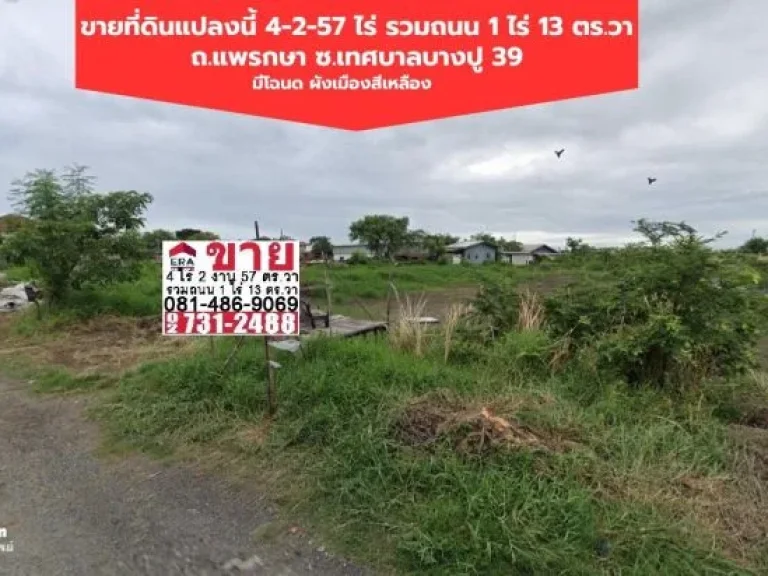 ขายที่ดินเปล่า ถแพรกษา ซเทศบาลบางปู 39 ตท้ายบ้าน