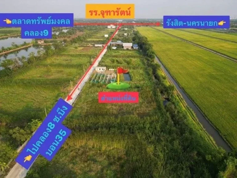 ที่ดินแปลงสวย คลอง9บึงบอน10 ข้าง รรจุฬารัตน์ 2ไร่