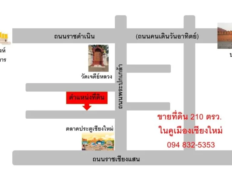 ขายที่ดินในคูเมืองเชียงใหม่ เนื้อที่ 210 ตรว