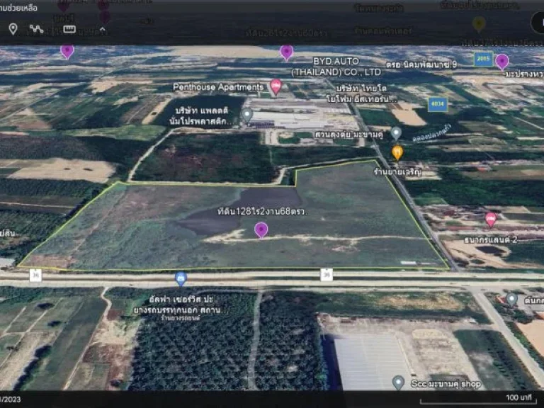 ขายที่ดิน128ไร่2งาน68ตารางวา พื้นที่สีม่วงจุด หน้ากว้าง 506ม