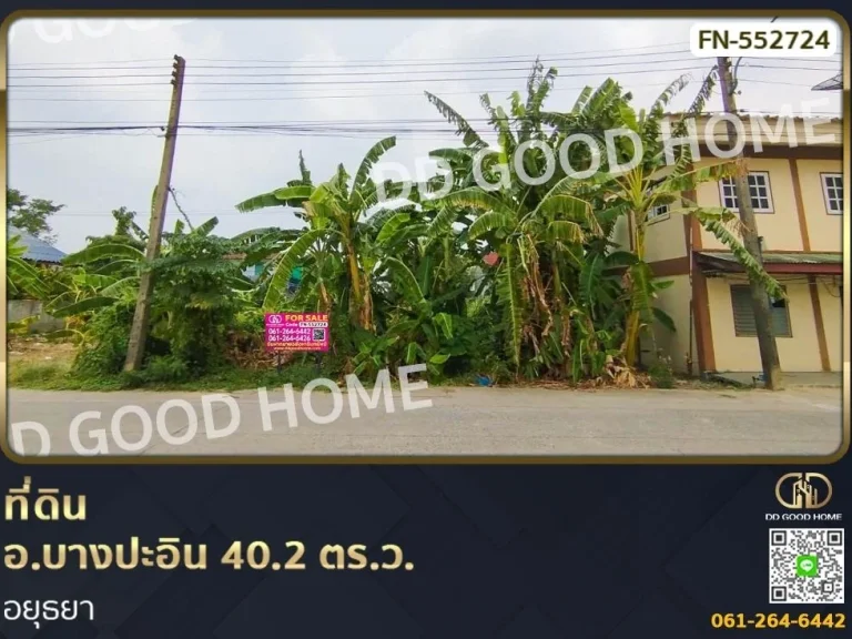 ที่ดิน อบางปะอิน 402 ตรว อยุธยา เดินทางสะดวก น้ำไฟเข้าถึง