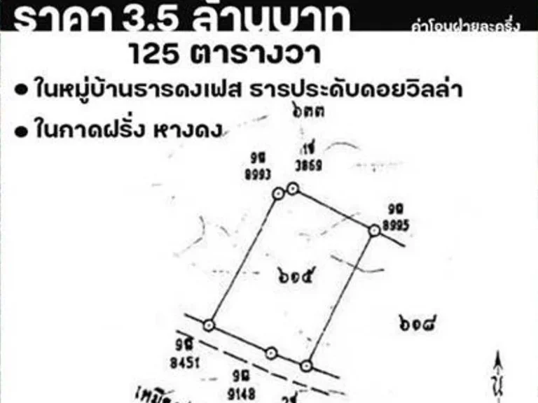 ขายที่ดิน 125ตรว 35ลบ หลังกาดฝรั่ง ตบ้านแหวน อหางดง