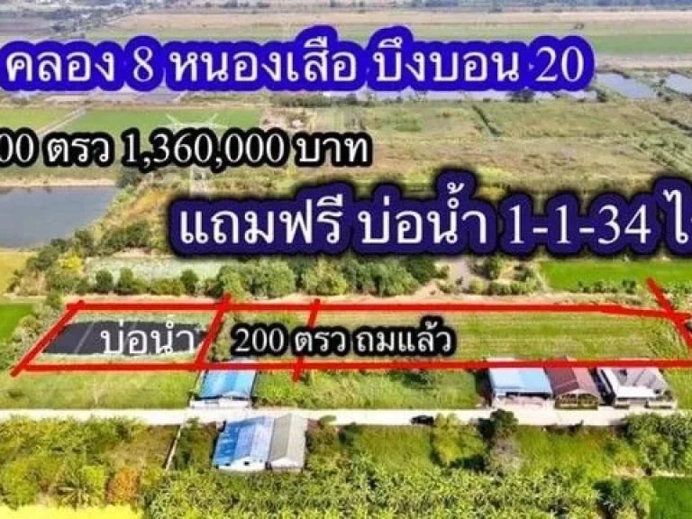 ที่ดินคลองแปด ซอยบึงบอน20 ตำบลบึงบอน อำเภอหนองเสือ ปทุมธานี