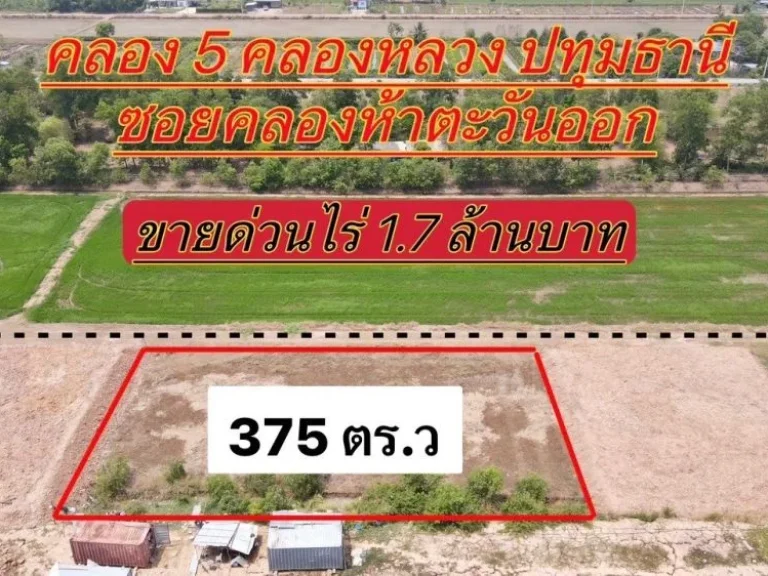 ขายที่ดินคลอง 5 เนื้อที่ 375 ตรว คลองหลวง ปทุมธานี