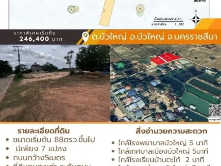 ขายทีดินอำเภอบัวใหญ่ 246400 บาท สามารถสร้างบ้าน น้ำ ไฟ