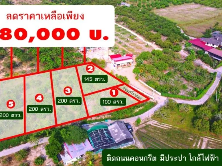 ขายที่ดินแบ่งจัดสรรเริ่ม 100ตรว 270000บ ถนนคอนกรีต ไฟฟ้า