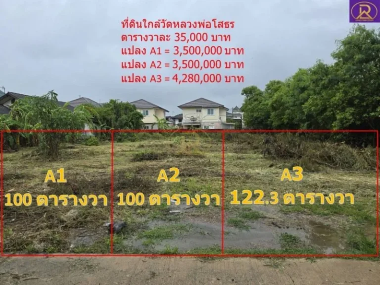 ขายที่ดินใกล้วัดหลวงพ่อโสธร ที่ดินแบ่งขาย 100 ตารางวา