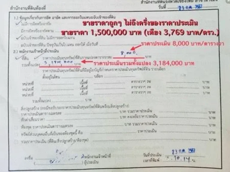 ขายที่ดินถูกกว่าราคาประเมิน 398 ตรวหมู่บ้านนภาธานี หางดง