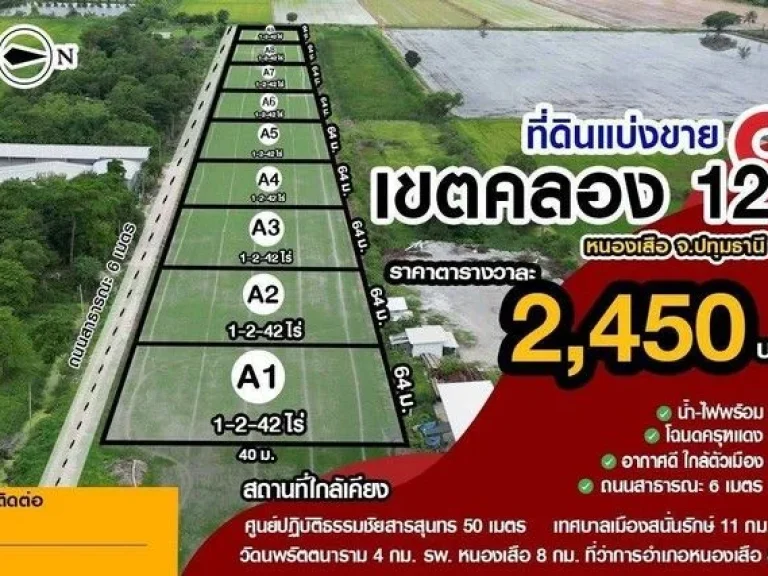 ขายที่ดินแปลงสวย คลอง12 หนองเสือ เหมาะแก่สร้างบ้านในฝัน ขนาด