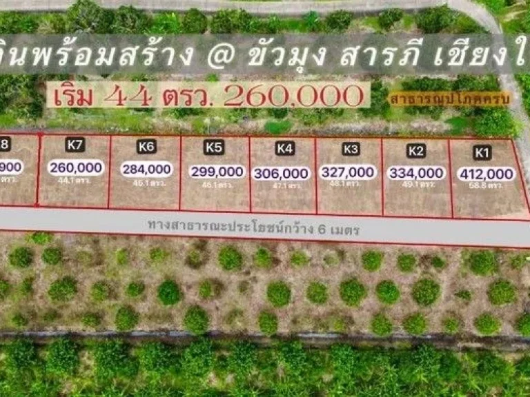 ขายที่ดิน 44-59ตรว เริ่ม260000บ ฟรีโอน ถนน น้ำ ไฟฟ้า