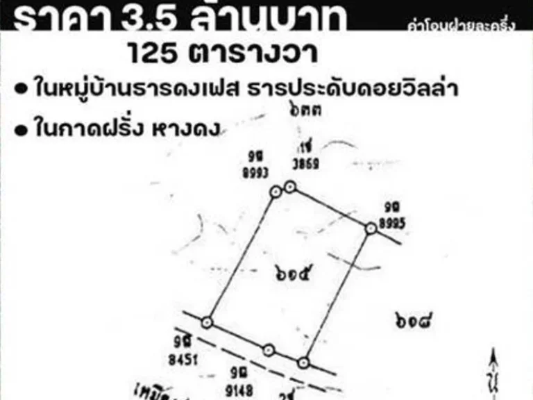 ขายที่ดิน 125ตรว 36ลบ หลังกาดฝรั่ง หมู่บ้านธารดงเฟส