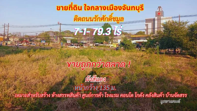 ขายที่ดินกลางเมืองจันทบุรี 7-1-79.3 ไร่ ติดถนนรักศักดิ์ชมูล