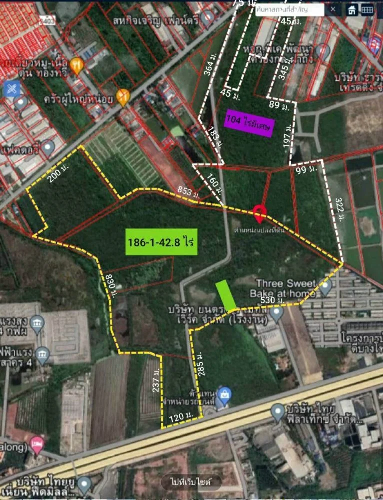 ขายที่ดิน 285 ไร่ผังสีเขียวและม่วง ตำบลบางโทรัด อำเภอเมือง