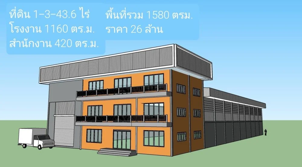 ขายโรงงาน-โกดัง-ออฟฟิศ 3 ชั้น มือหนึ่ง 1-3-44 ไร่ 1580