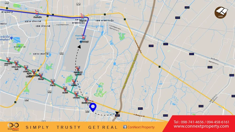 ขายที่ดินพร้อมสิ่งปลูกสร้าง 3-2-76 ไร่ ติดถ.เทพารักษ์ กม.20