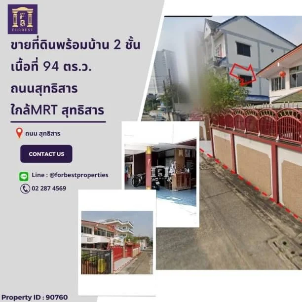 ขายที่ดินพร้อมบ้านเดี่ยว 2 ชั้น สุทธิสาร เข้าซอยเพียง 400