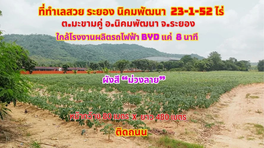 ขายที่ดินระยอง นิคมพัฒนา 23-1-52ไร่. ใกล้ทางหลวงสาย 36