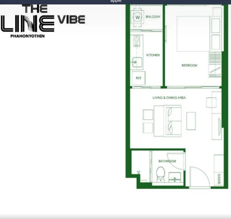 ขายดาวน์ โครงการ The Line Vibe 1 ห้องนอน 1 ห้องน้ำ 36.7ตรม.