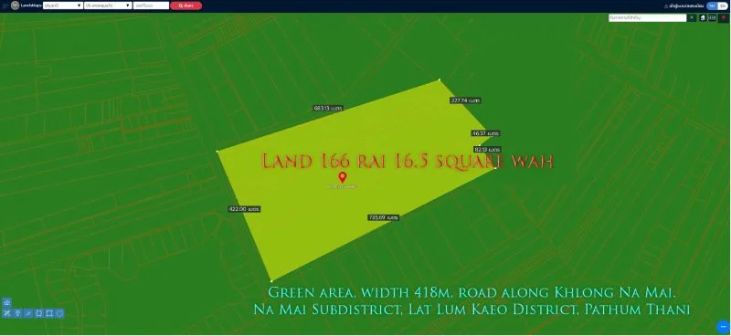 ที่ดิน166ไร่16.5ตารางวา พื้นที่สีเขียว หน้ากว้าง 418ม.